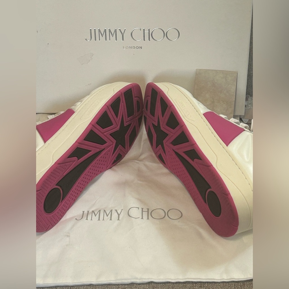 PRISTINE Jimmy Choo Hawaii Leather Stripe Flatform Sneakers - Picture 11 of 12